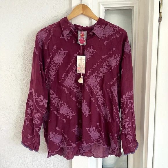 NWT Johnny Was Embroidered Floral Daiso Button Up Scallop Long Sleeve Blouse - Picture 2 of 12